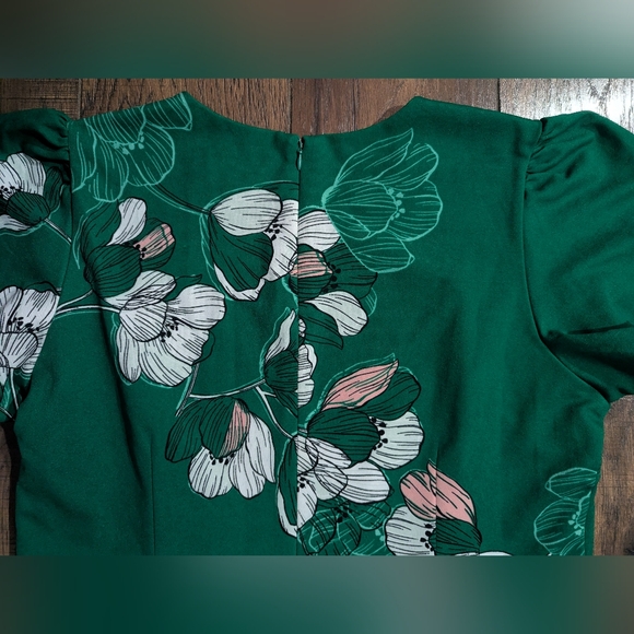 Liz Claiborne Womens Kelly Green Floral Print Midi Dress Size 18 Flutter Sleeves - Picture 13 of 16